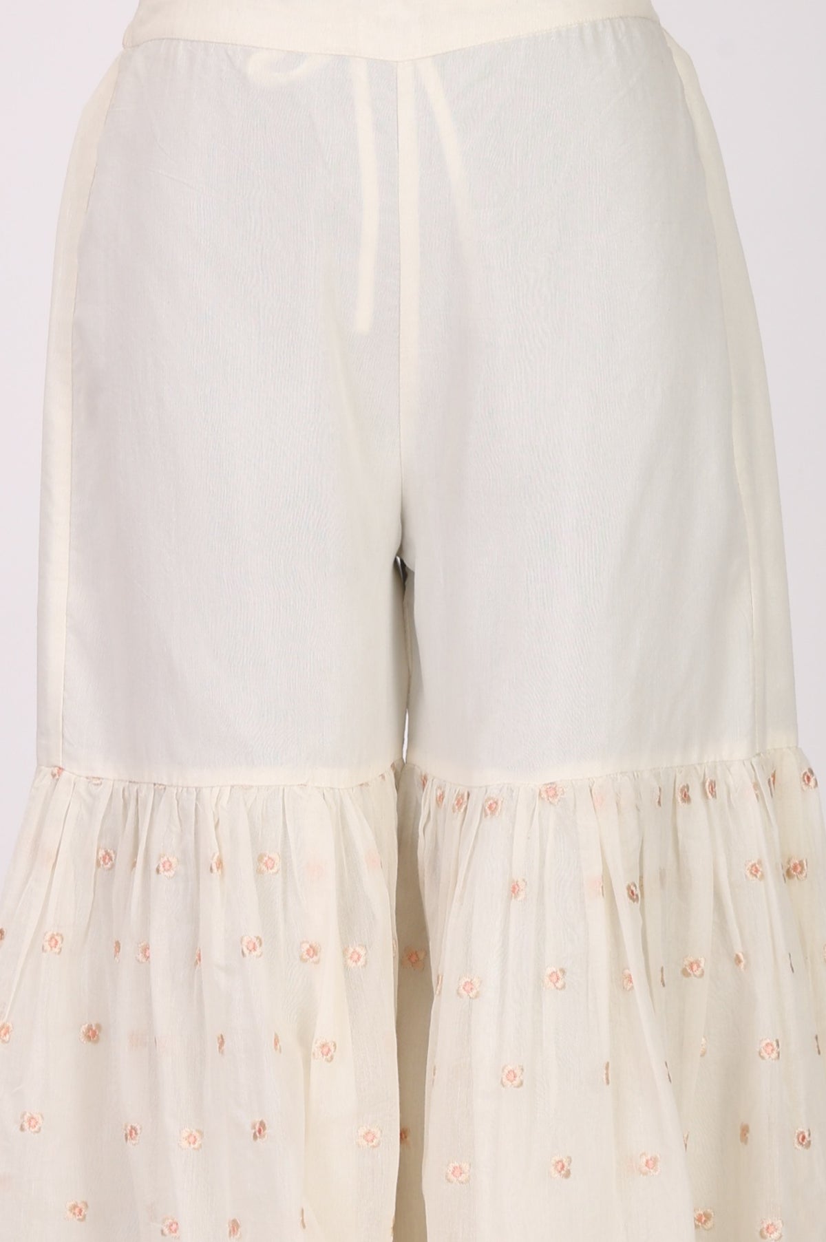 Off White Thread Embroidered Chanderi Straight Kurta with Sharara and Dupatta Set