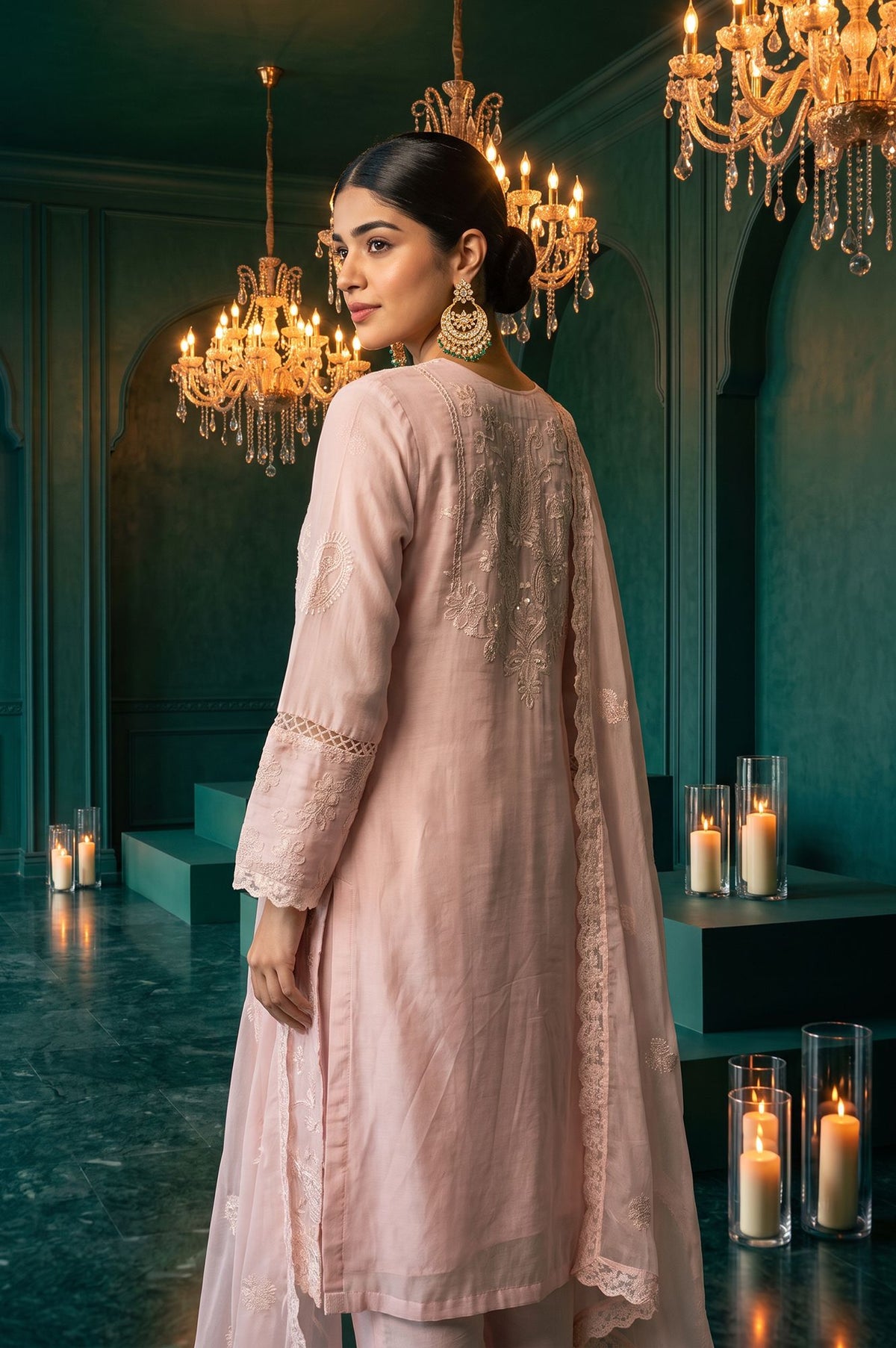 Pink Embroidered Straight Kurta with Straight Pants and Dupatta Set