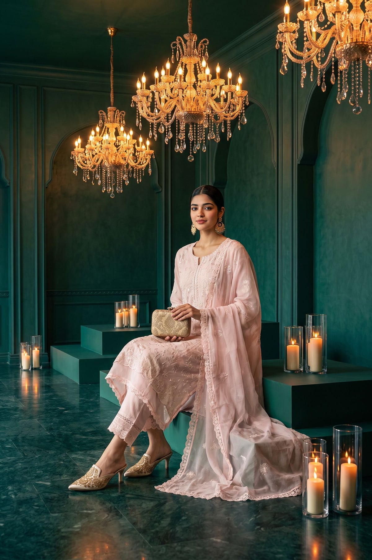 Pink Embroidered Straight Kurta with Straight Pants and Dupatta Set